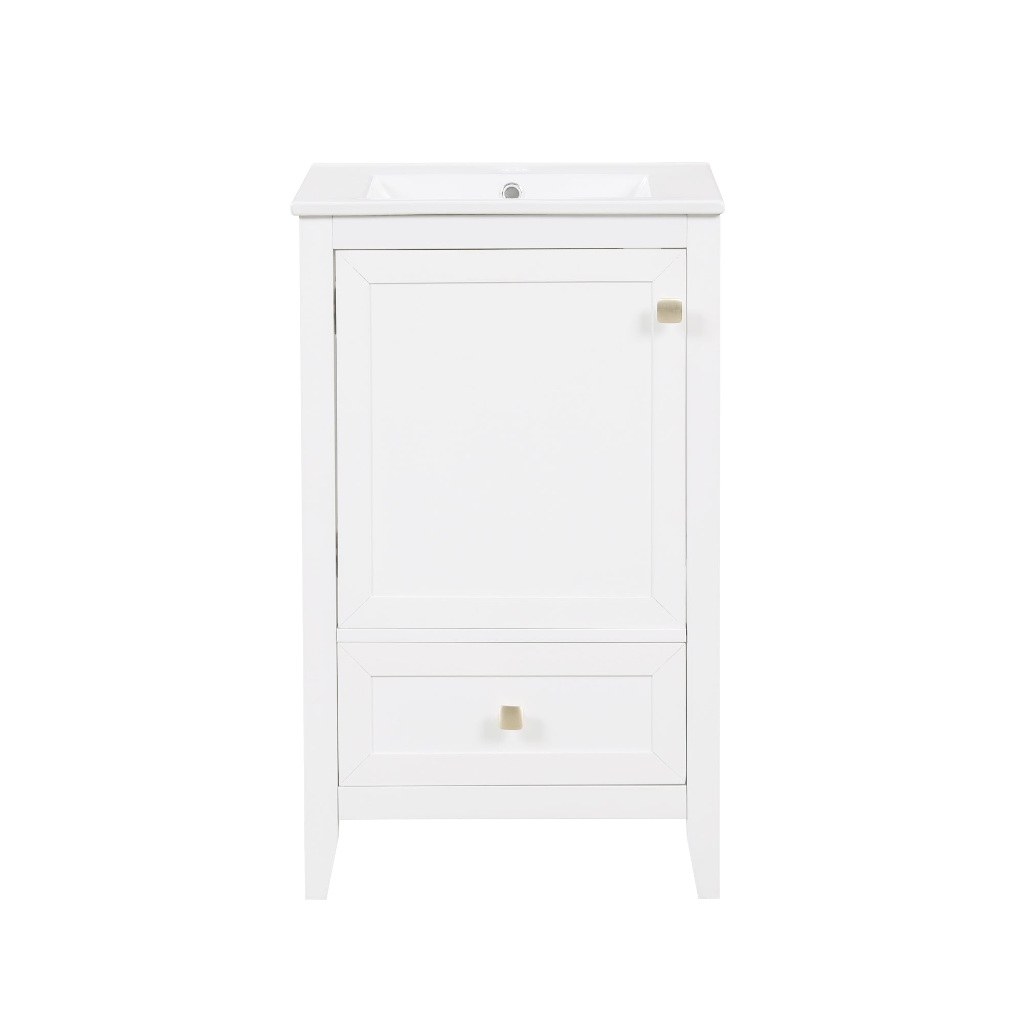 VanityFus 20-in White Bathroom Vanity Single Sink Combo Ceramic Top 1 door 1 drawer Undermount